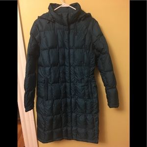 The North Face Teal Long 550 Down Puffer.
